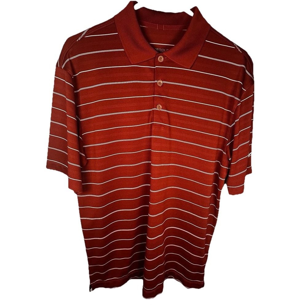 Nike Dri-fit Golf Polo Orange Red Gradient Striped Men's Medium Shirt